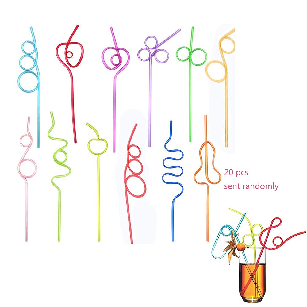 20 Pcs Colorful Reusable Drinking Straws Curly Straws Crazy Straws for Kids/Adults/Home/Party (Colors and Styles are Sent Randomly)