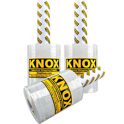 Knox Brand - Stretch Wrap 5" x 1,050' 80 Gauge Extra Thick with Handle Mini Plastic Wrap for Moving, Pallets, Furniture, Boxes Industrial Strength Clear Self Adhering (3 Pack)