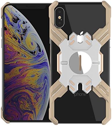Funit iPhone Metal Bumper Case Hero Series Luxury Aircraft Aluminum Armor Defender Coin Stand Install Edge Drop Shockproof Cover for iPhone X/XS 5.8 inch(Gold Silver)
