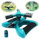 Buyplus Lawn Sprinkler - Automatic 360 Rotating Adjustable Garden Hose Watering Sprinkler Head for Kids, with 3600 SQ FT Coverage Yard Irrigation System/Leak Free Durable 3 Arm Sprayers (1 Pack)