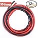 Hilitchi 10 Gauge 12Feet Silicone Wire High Temperature Resistant Super Soft Flexible Silicone Wire [6ft Red and 6ft Black] (10 AWG)