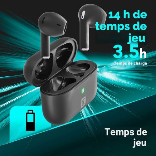 | Crystal | Écouteurs TWS Bluetooth 5.0 sans Fil Intra-Auriculaires avec étui de Charge, Environment Noise Cancelling, Talk Time : 3,5 Heures – Charge : 1,5 Heures – Noir