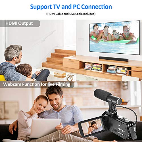 Video Camera Camcorder,Vlogging Camera for Youtube 2.7K Full HD 30MP 18X Digital Video Camcorder with Microphone, Lens Hood,2 Batteries