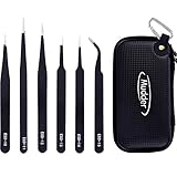 Mudder 6 Pieces Anti-static ESD Tweezer Kit Non-magnetic ESD Tweezers with Storage Bag