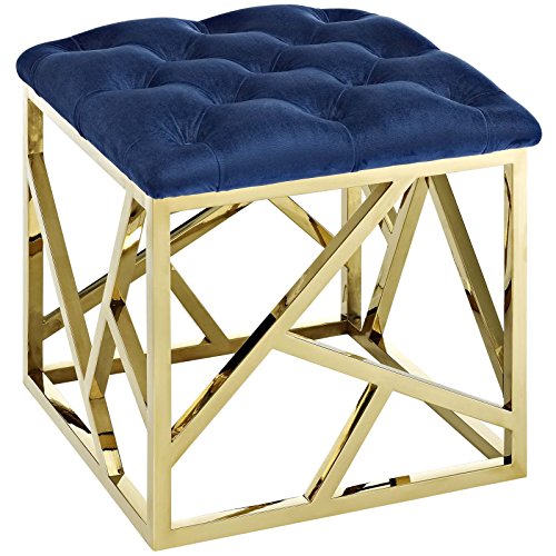 Modway EEI-2845-GLD-NAV Intersperse Tufted Modern Gold Stainless Steel Geometric Frame, Ottoman, Gold Navy