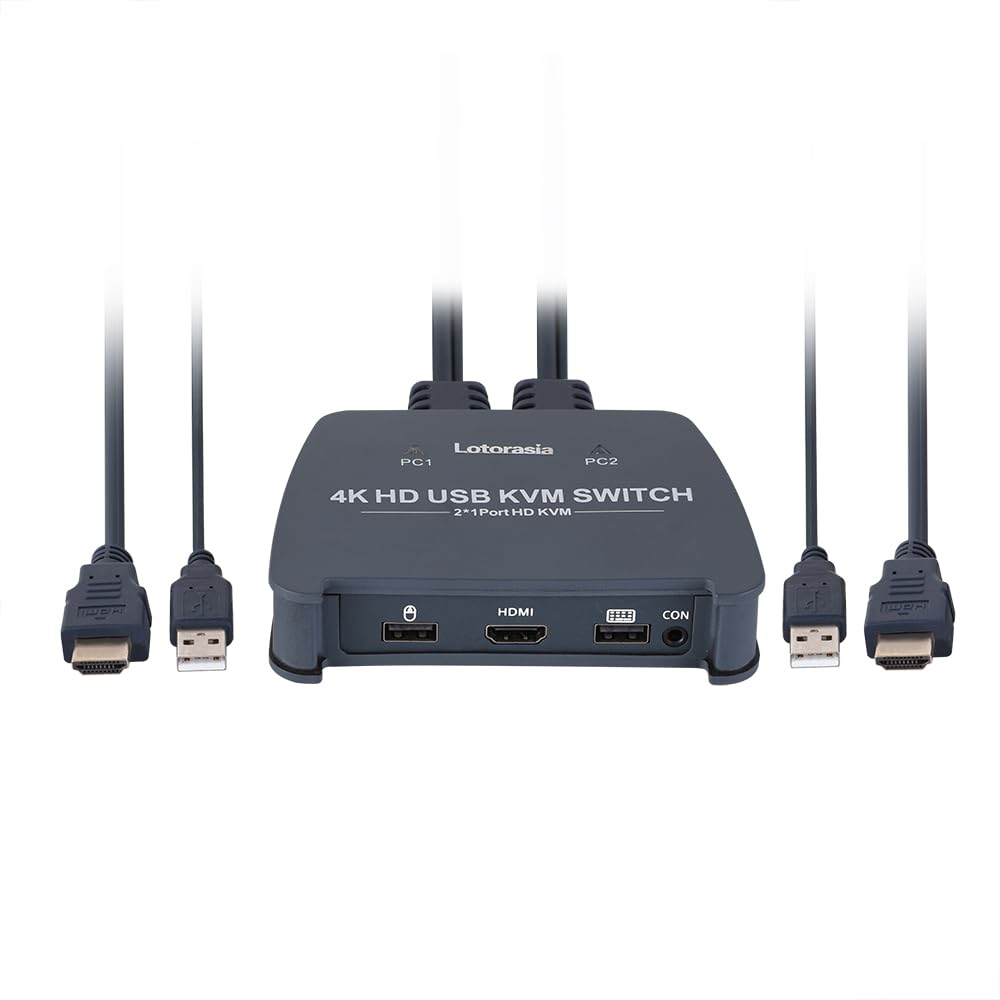 Photo 1 of HDMI KVM Switch 1 Monitor 2 Computers,4K@60Hz KVM Switcher with 2 HDMI Cable and USB Ports for 2 Computers Share Keyboard Mouse Printer, Include Desktop Controller
