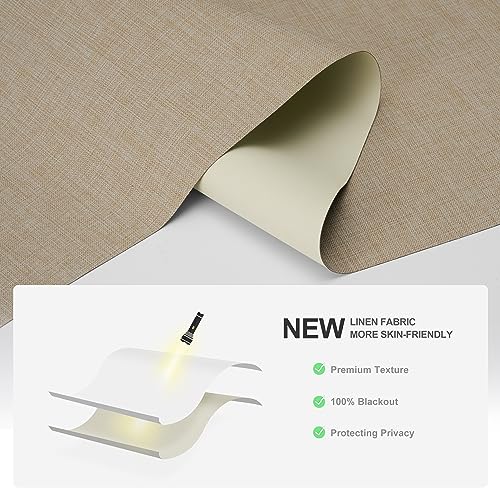 Boolegon Blackout Roller Shades for Windows,Cordless,Linen Fabric,Roller Blinds,Thermal Insulated Fabric UV Protection,Window Shades for Home,Door,Bedroom,Office,Blackout-Beige,Custom Size