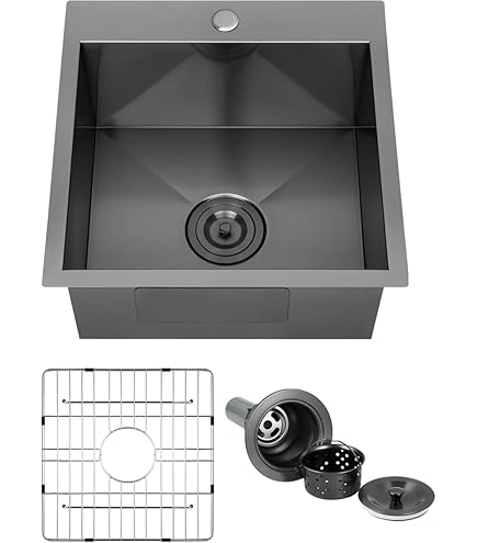21 Black Drop In Small Kitchen Sink, ZDHHT 21 x 18 x 10