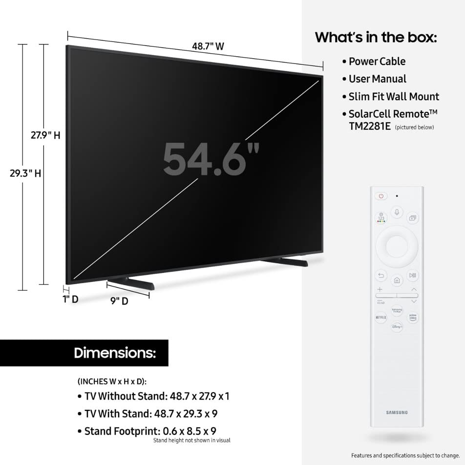 SAMSUNG 55-Inch Class QLED 4K The Frame LS03B Series, Quantum HDR, Art Mode, Anti-Reflection Matte Display, Slim Fit Wall Mount Included, Smart TV w/ Alexa Built-In (QN55LS03BAFXZA, Latest Model)