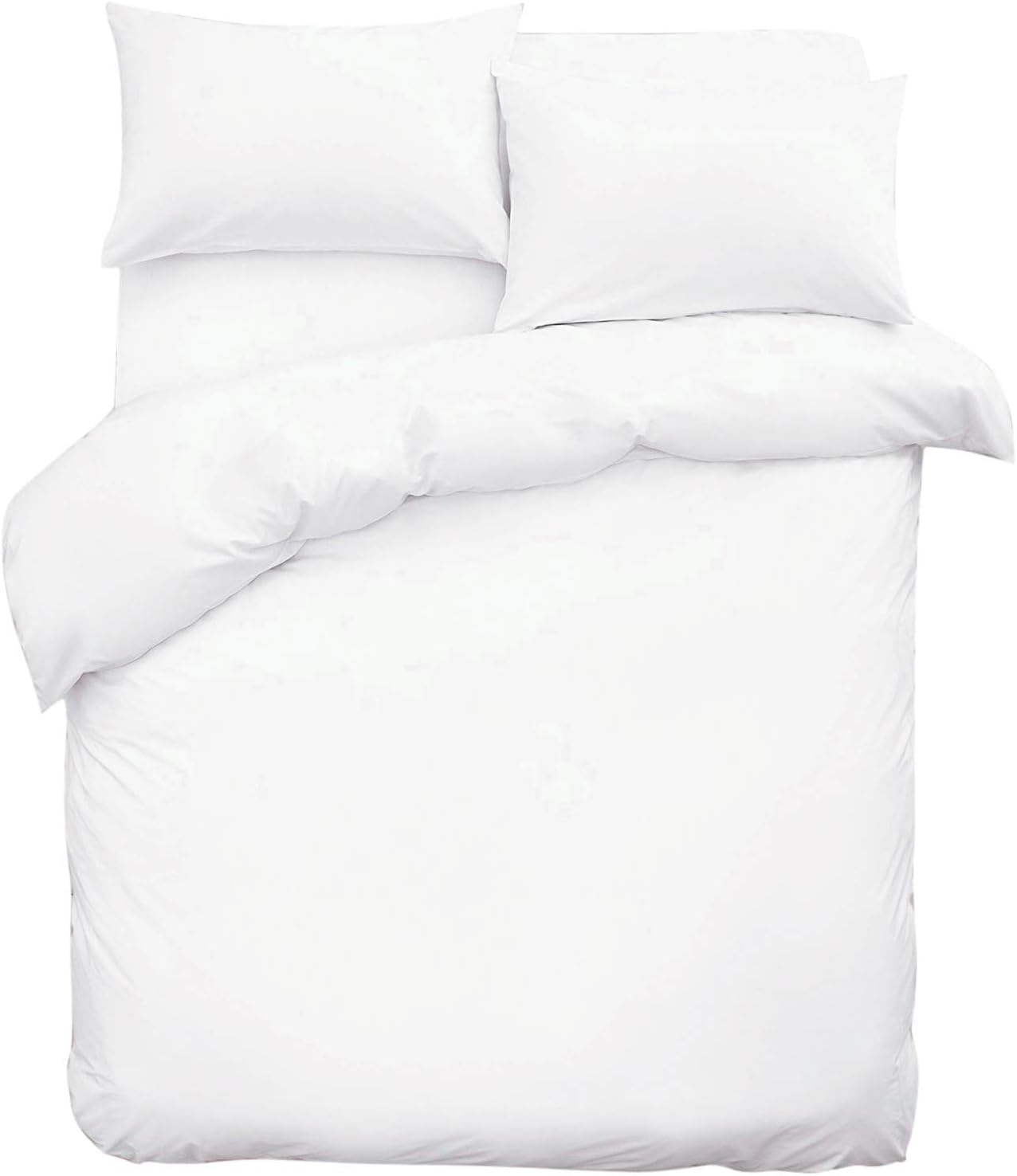 NI Luxury Bedding Non Iron Plain Duvet Cover Set Hotel Quality Quilt Cover with Pillow Covers (King, White)