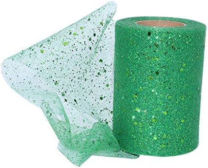 Yamalans 6" x10 Yards Glitter Sequin Net Tutu Tulle Fabric Roll for Wedding Baby Shower Party Christmas Home Decors DIY Home Craft Sewing Green