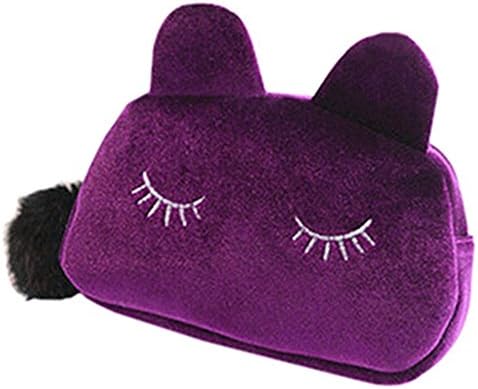 Momongel Portable Cartoon Cat Coin Storage Case Travel Mini Makeup Flannel Pouch Cosmetic Bag