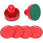 Air Hockey Pushers & Pucks Set, 60mm Mini Goal Handles Paddles Replacement Accessories for Game Tables - Red As Shown