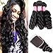Loose Wave 3 Bundles with Closure Human Hair Bundles 8A Brazilian Virgin Human Hair Loose Wave Bundles with 4