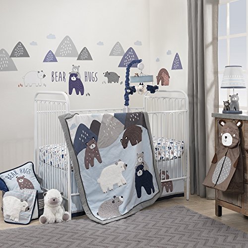 image for Lambs & Ivy Signature Montana 6-Piece Baby Crib Bedding Set - Blue,Gre