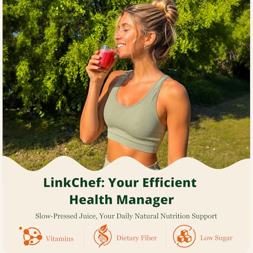 LINKChef Cold Press Juicer, 200W Masticating Slow Juicer 4.53" Large Feed Chute Fit Whole Fruits Vegetables with Juice Recipes, High Juice Yield, Easy to Clean, BPA-Free