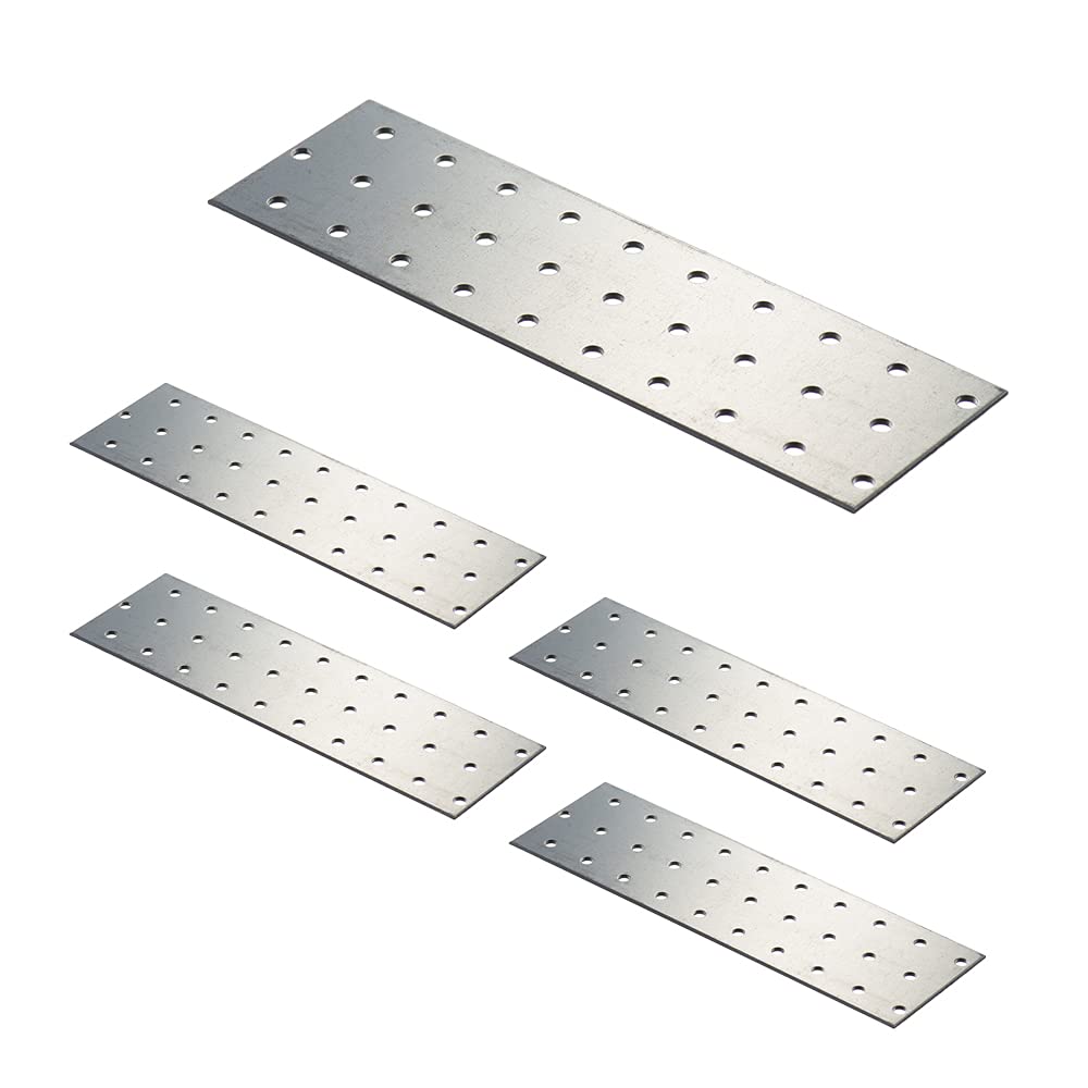 VHG Flat Connecting Joining Plates - Pack of 5 pcs (200 x 60 x 2) Heavy Duty Perforated Brackets, Galvanised Steel Sheet Braces, Metal Timber Fixing Repair Connector