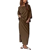 Halfword 2 Piece Sets for Women Oversized Shirt and Maxi Skirt Set Vacation Clothes Casual Lounge Set with Pockets