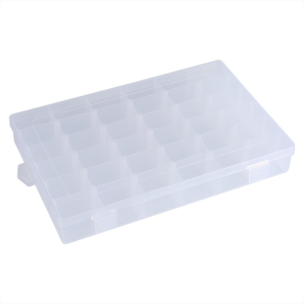 Clear Bead Container, 36 Slots Adjustable Dividers Transparent Plastic Grid Tablet Medicine Pill Jewelry Box Case Organizers Storage Container for Sorting Beads Earrings Necklaces