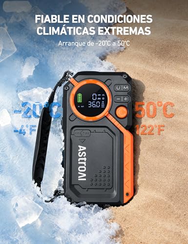 AstroAI Arrancador de Batería de Auto 8000A Compresor de Aire 150PSI, Jump Starter Cargador de Batería de Auto 12V(Todo Gasolina/8.0L Diésel) con Inflador de Llantas para Carro, SUV y Moto