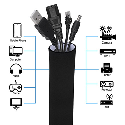 Bestfy Cable Management Sleeves, 118'' Cord Management System, Neoprene Flexible Adjustable Cord Cover Sleeve for TV, Computer, Home Theater, Home Entertainment(Black & White) - Thumbnail 2
