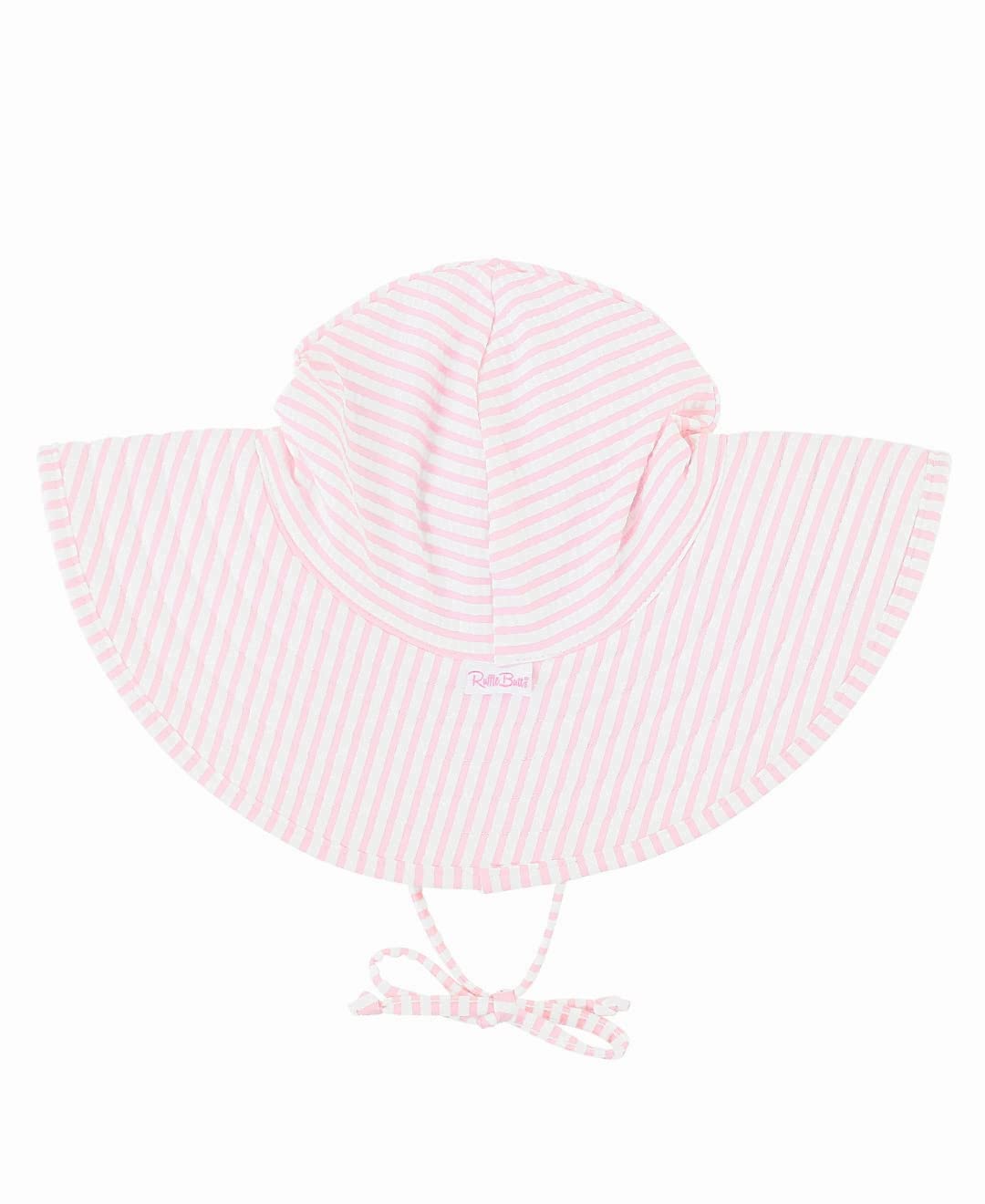 Photo 1 of RuffleButts® Baby/Toddler Girls UPF 50+ Sun Protective Wide Brim Swimwear Sun Hat - Pink Seersucker, 3T-5