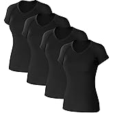 Coume 4 Pack Women's Compression Shirts Dry Athletic T Shirts Short Sleeve V Neck Fit Workout Tops Tight Running Yoga Tee