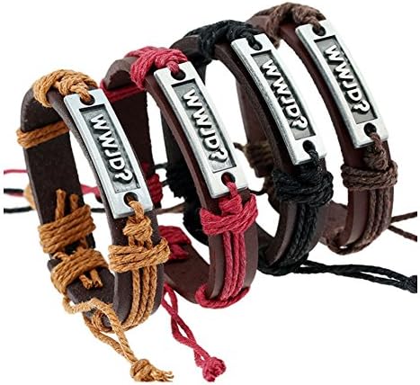 WWJD What Would Jesus Do Adjustable Leather Bracelet for Kids, Men and Women (Orange)