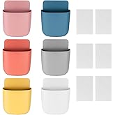 TOOINKCV 6 Pcs Remote Control Holder Wall Mounted, Self-Adhesive Wall Mount Phone Pen Pencil Makeup Brushes Glasses Holder Storage Box Organizer for Wall Beside Table