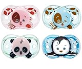RazBaby Keep-It-Kleen Pacifiers - Pack of 4 (Pink Puppy, Percy Blue, Panky Panda & Ethan Penguin)