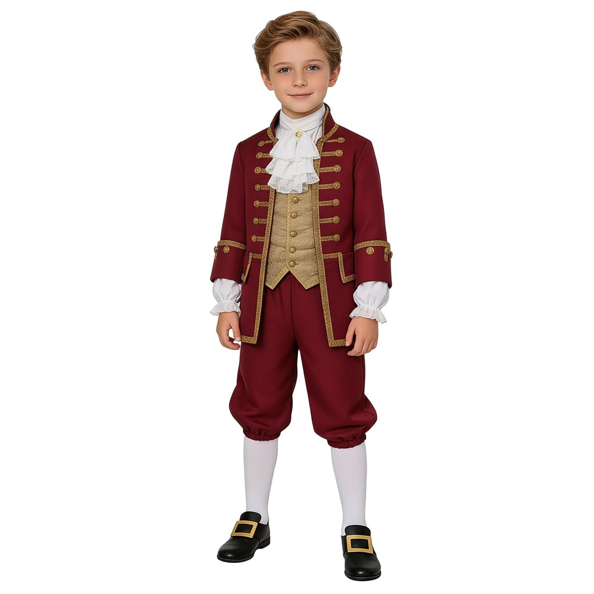 BPURB Boy's Colonial Costume Kids Medieval Pirate Cosplay Costume Renaissance Costume Breeches (Pants with Knee High White Socks and Gold Shoe Buckle) — image 1