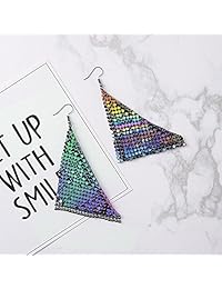 Suyi - Pendientes largos para mujer, diseño de malla de metal con lentejuelas