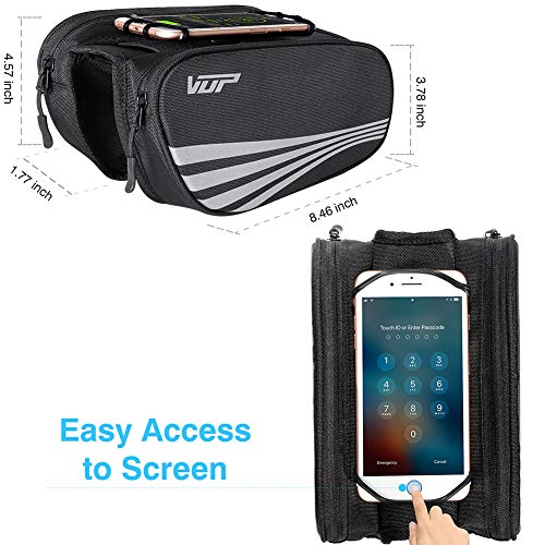 VUP Bike Bag for Top Tube, Bicycle Front Tube Frame Bags w/Open-face 180Â°Rotatable Silicone Strap Phone Holder Fit 4 to 6.5 inche Cell Phone, Road Bike Accessories