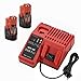 ANTRobut 2500mAh 2 Pack Replacement Lithium 12V Milwaukee M12 Battery + M12 & M18 Rapid Charger for Milwaukee M12 Battery Charger