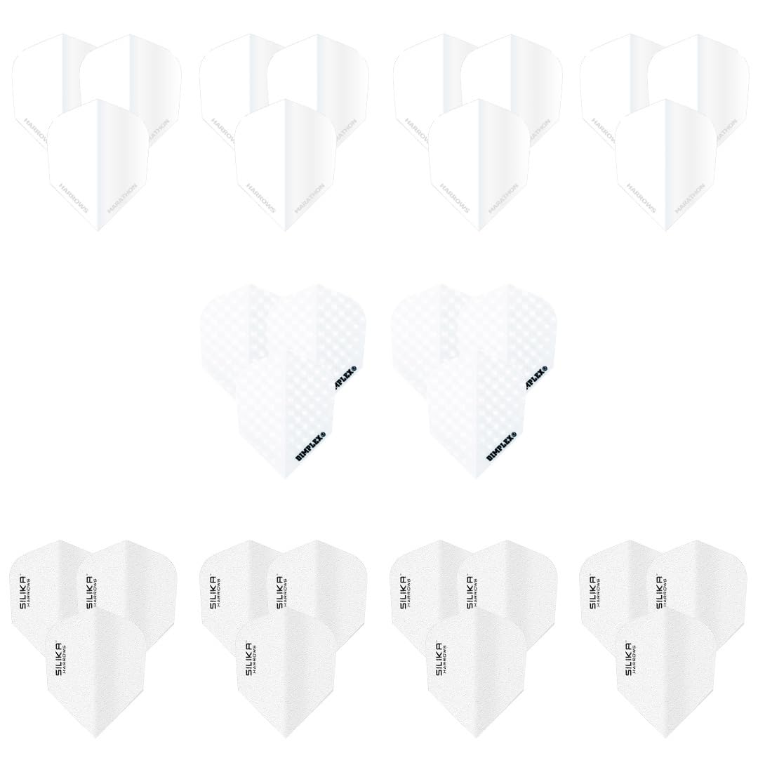 Harrows Darts Flights (15 Flights Total) I 100 Micron Dart Flights I Premium Extra Strong Made in UK I Professional (White Pack)