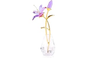 MOVDYKA Purple Crystal Lily Flower Figurine with Stems - Handmade Collectible Statue for Decoration Mothers Day Centerpiece Valentines Day Bridal Shower Gift