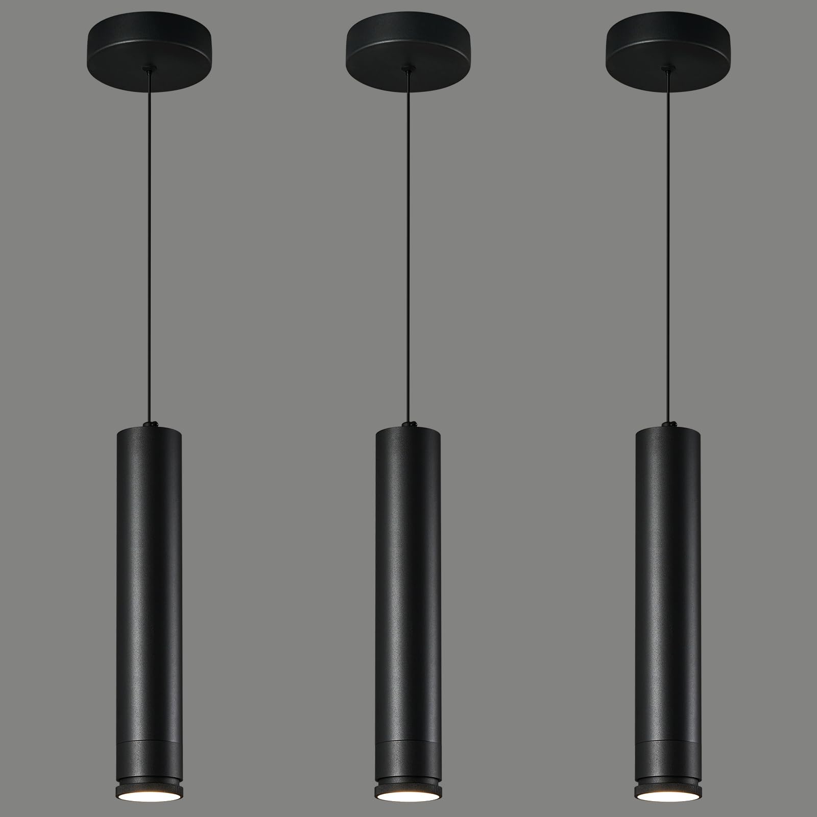 Photo 1 of LIANGMH Adjustable Focus LED Pendant Lights Kitchen Island 3 Pack Black Pendant Light Mini Modern Pendant Lighting for Kitchen Bedroom Dining Room Cylinder Pendant Spot Light, 4000K