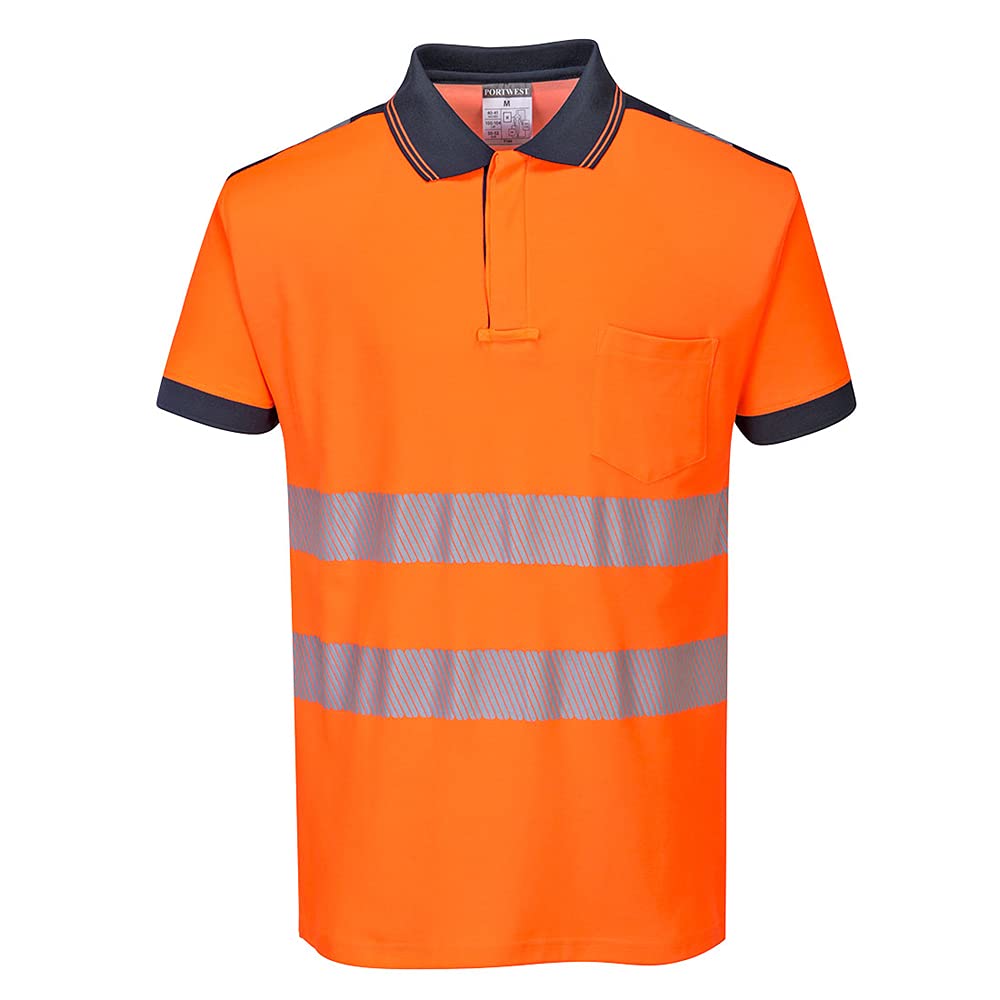 Portwest PW3 Hi-Vis Polo Shirt S/S, Size: XXL, Colour: Orange/Navy, T180ONRXXL