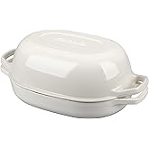 EDGING CASTING Enameled Cast Iron Oval Dutch Oven Pot with Lid, Dutch Oven for Sourdough Bread Baking, Oval Bread Pan, Bread Oven, Bread Dutch Oven, 7qt, White