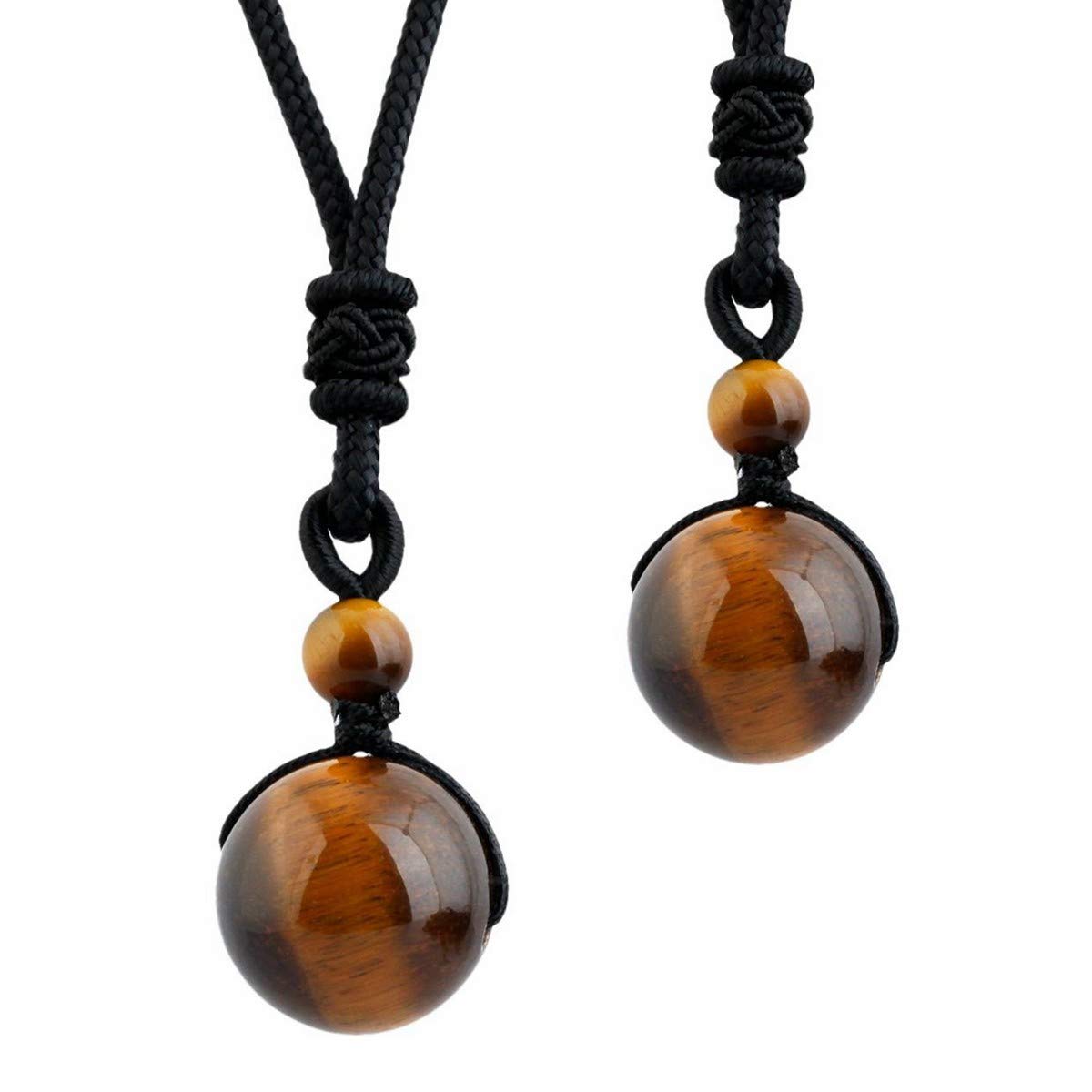 mookaitedecor Yellow Tigers Eye Crystal Necklace Round Stone Bead Necklace for Women Men, Set of 2 Healing Crystal Bead Necklace Brown Necklace Jewellery Gift Semi Precious Stone Pendant Necklace — image 1