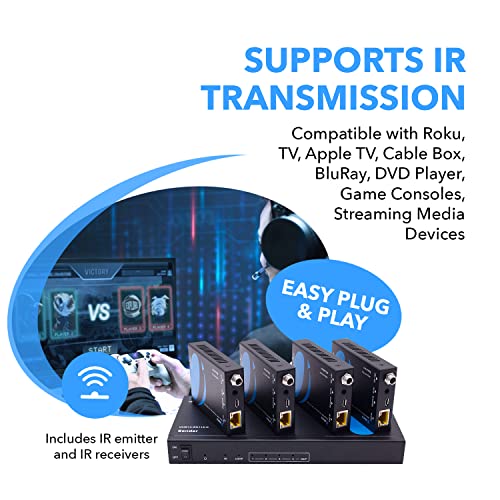 OREI 1x4 HDMI Extender Splitter 4K, Multiple Over Single Cable CAT6/7