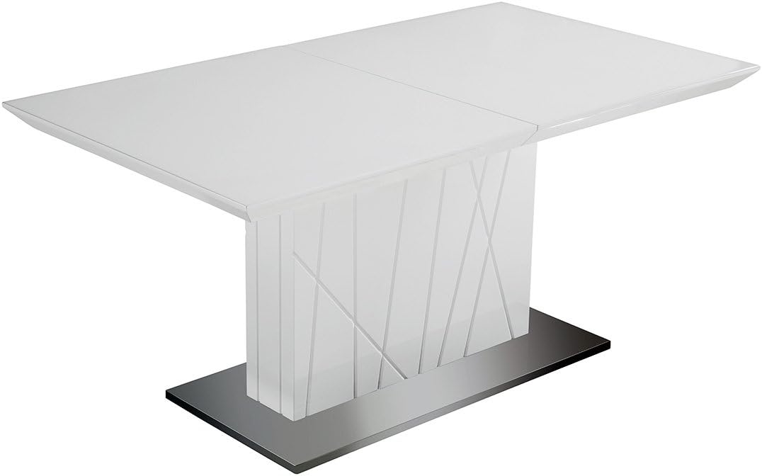 American Eagle Furniture Stainless Steel Platform Base Lacquer Finish Wood Top Dining Table, White