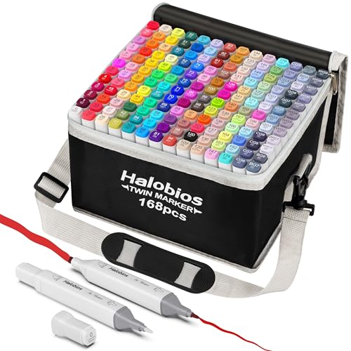 Halobios 168 Farben Alkohol Marker Set, Alcohol Twinmarker, Meißel &Amp; Feine Verdoppelt Spitzt Alkohol Permanenter Marker Stifte Mit Anti-Seepage Abstandshaltern Für Manga, Design, Malerei, Zeichnung