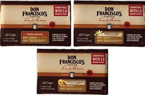 Don Francisco Family Reserve Single Serve K-Cup Coffee Variety Pack (36 count K-Cups); Kona Blend, Vanilla Nut and Hawaiian Hazelnut