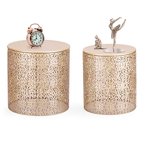 Adeco Luxury Modern Golden Accent Metal Coffee Nesting Round Side End Table, Set of 2 Pricepulse