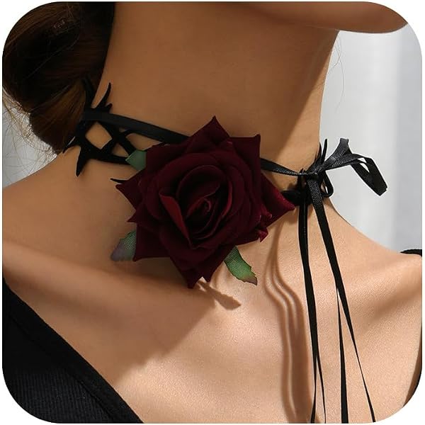 Vintage Flower Choker Necklace - Gothic Lolita Rose Leather Collar | Long Wrap Chain For Women, Bridal & Party Jewelry