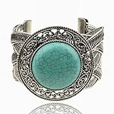Tibet Silver Plated Genuine Turquoise Open Ended Cuff Wristband Bangle Bracelet