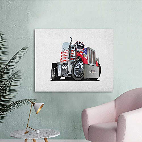 Anzhutwelve Truck Photographic Wallpaper American Flag Themed Semi 18 Wheeler Patriotic Transportation Industrial Vehicle The Office Poster Red White Blue W36 xL24