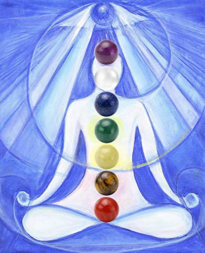 QGEM Collier de Pendentif en Cœur Doré Médaillon Locket Ouvert avec Strass + 7pcs Boules Pierre Chakra Naturelle pr Femme