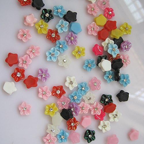 EFT 50pcs Mixed Colorful Acrylic Glitter Rhinestone Flowers 3D Nail Art Tips Slice Flat Back Resin Cabochons Nail Art Decoration for Women girls Ladies